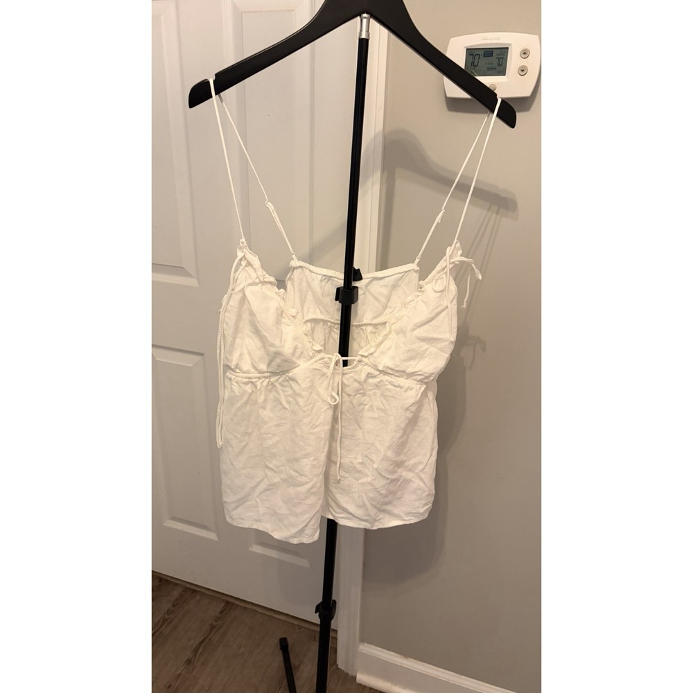 NWT Wild Fable White Tie-Front Cami Top Size L Boho Festival Peasant Babydoll